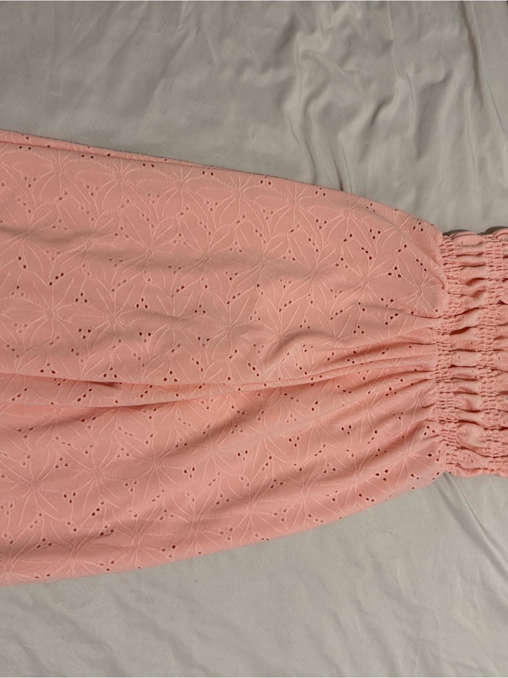 Pink Eyelet Midi Skirt with Elastic Waist